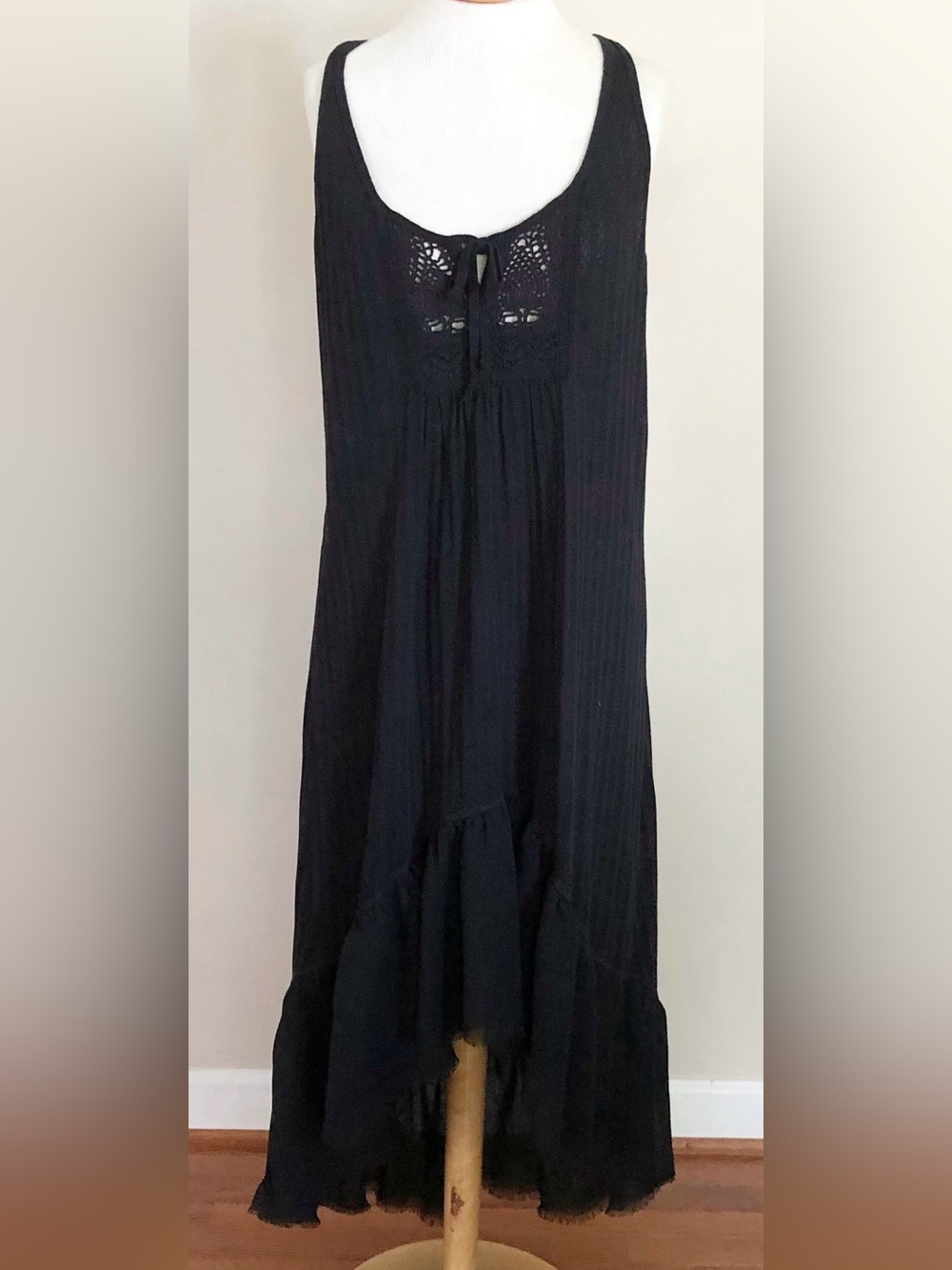 Denim & Supply Ralph Lauren Pointelle Knit Boho High Low Midi Dress Black M